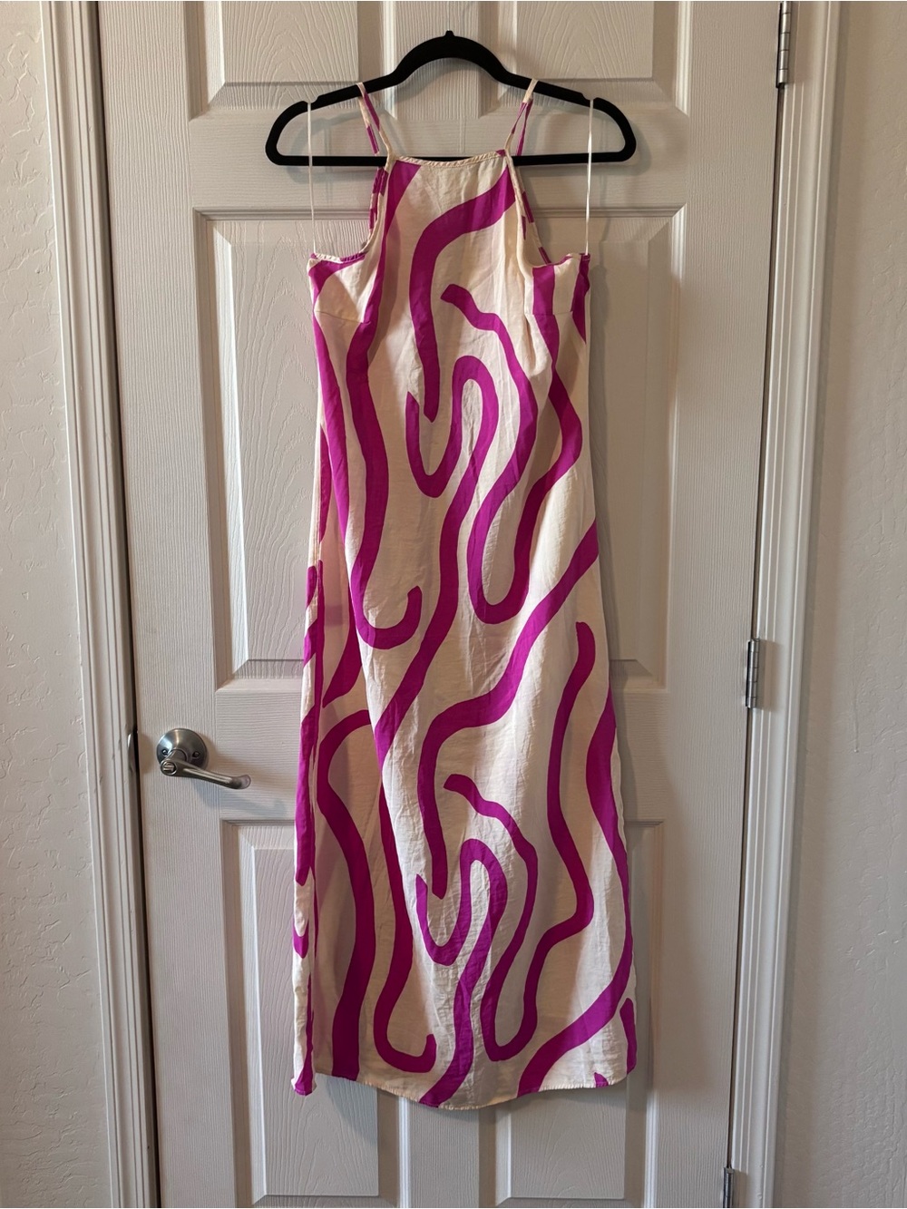 Mango MNG Abstract Print Midi Dress Womens Medium Pink Beige Sleeveless - Picture 2 of 11